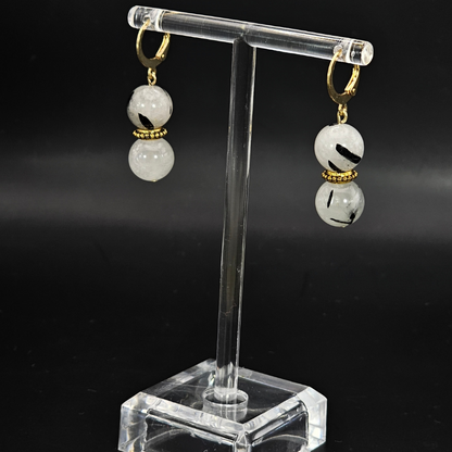 Tourmalated Quartz Drop Earrings w/ Accent- Gold