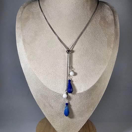 Lapis Lazuli & Angelite Chalk White Necklace -Athena