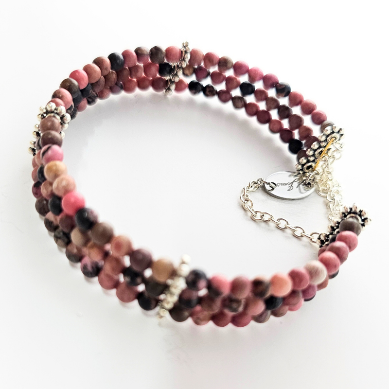 Rhodonite 4mm Triple Strand Bracelet