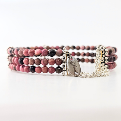 Rhodonite 4mm Triple Strand Bracelet