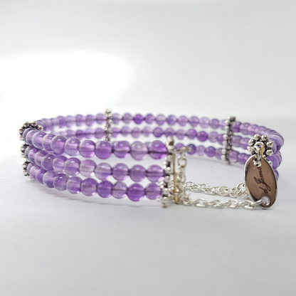 Amethyst 4mm Triple Strand Bracelet