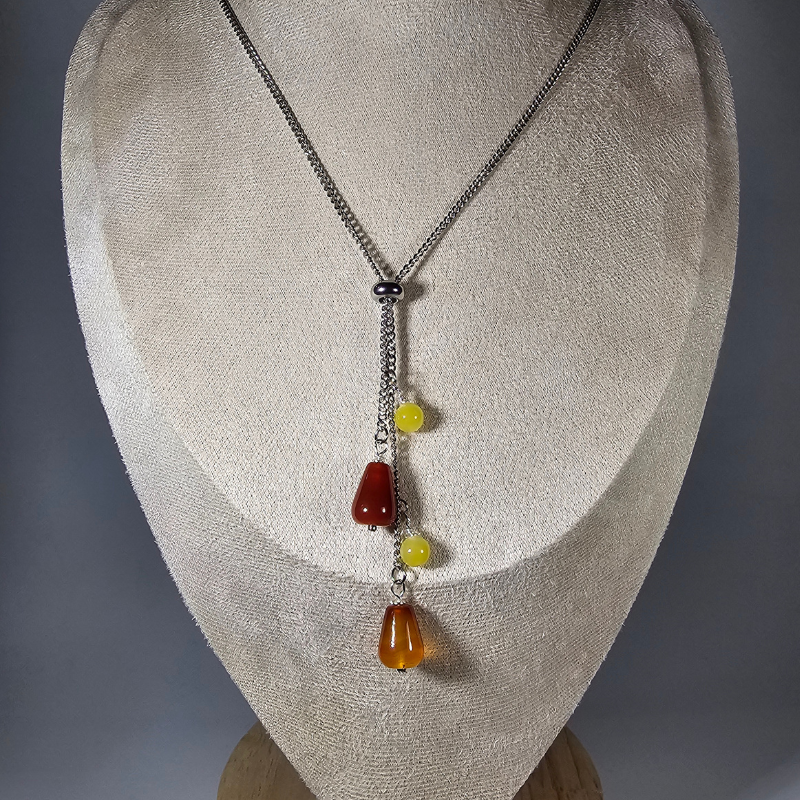 Red Agate Carnelian & Yellow Agate Necklace- Athena