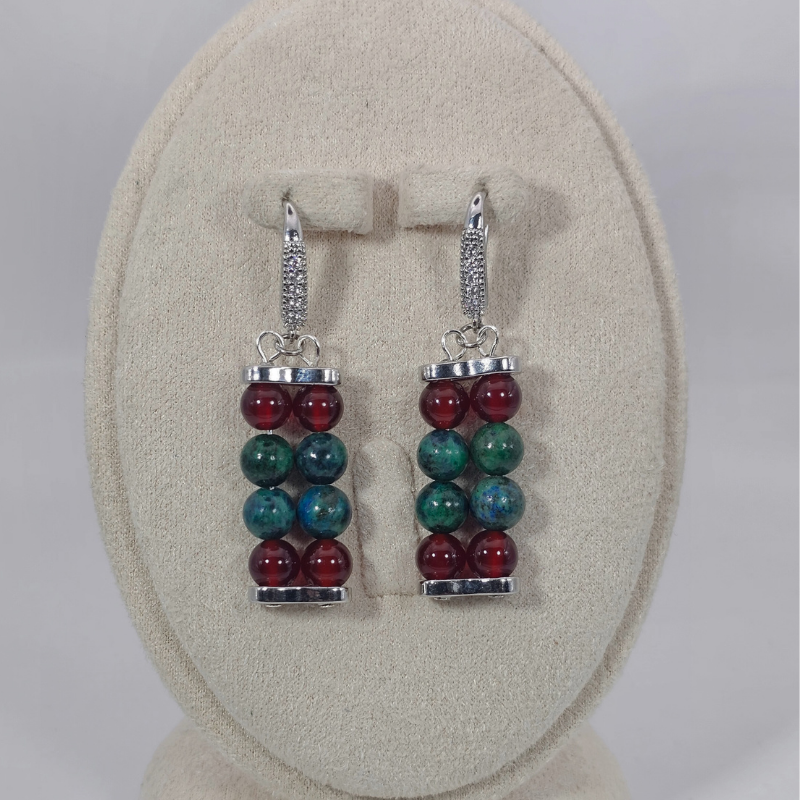 Azurite & Carnelian 6mm Dangle Earrings- Silver