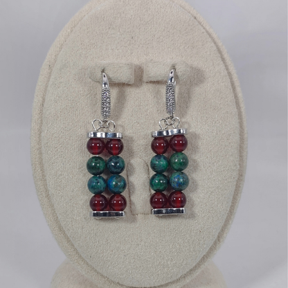 Azurite & Carnelian 6mm Dangle Earrings- Silver