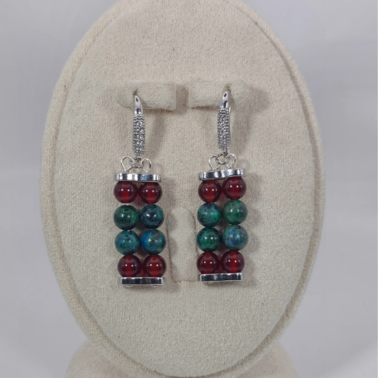Azurite & Carnelian 6mm Dangle Earrings- Silver