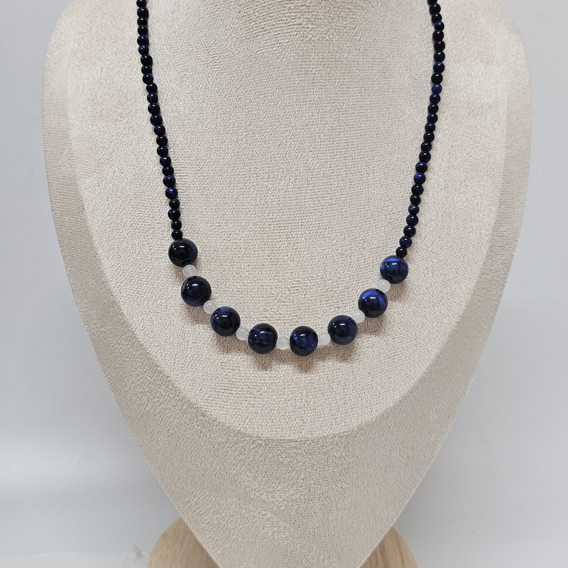 Blue Tiger’s Eye & White Jade Necklace- Aurora