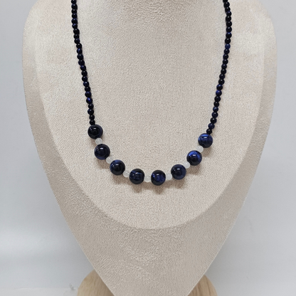 Blue Tiger’s Eye & White Jade Necklace- Aurora