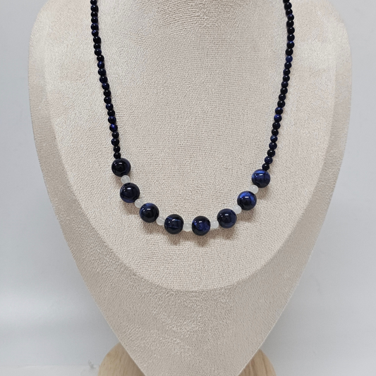 Blue Tiger’s Eye & White Jade Necklace- Aurora