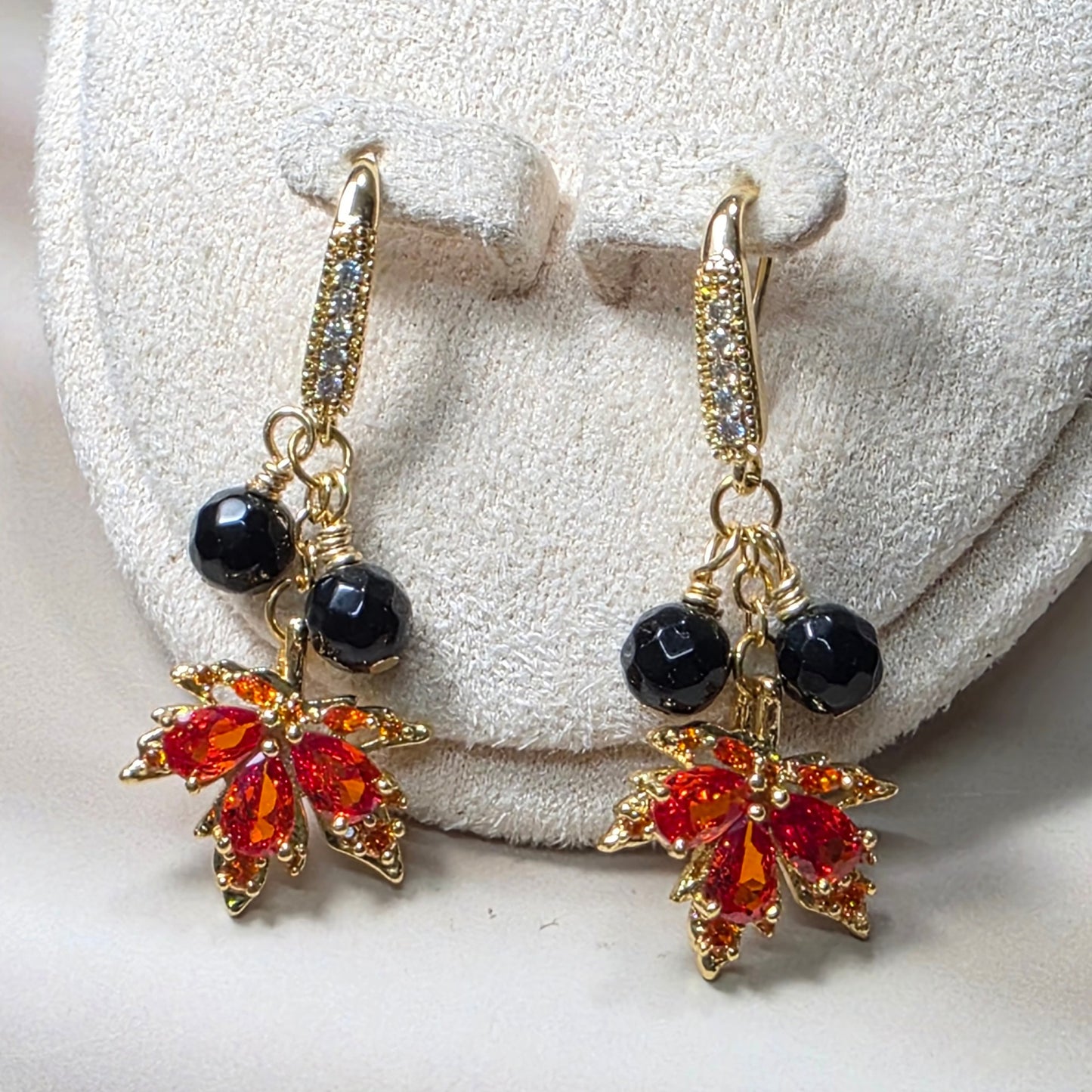 Autumn Maple Leaf Faceted Black Onyx Earring