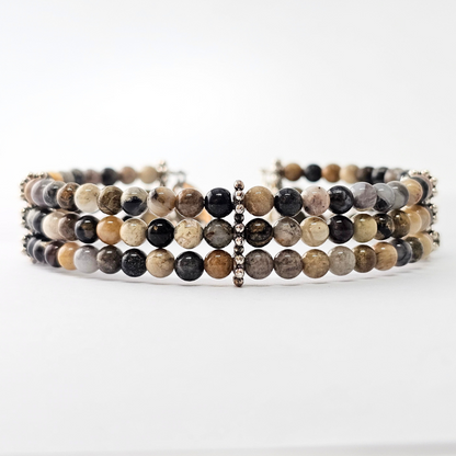 Crazy Lace Agate Silver 4mm Triple Strand Bracelet
