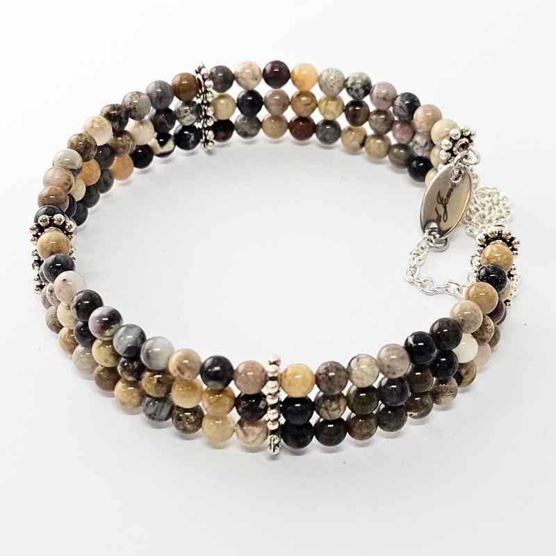 Crazy Lace Agate Silver 4mm Triple Strand Bracelet