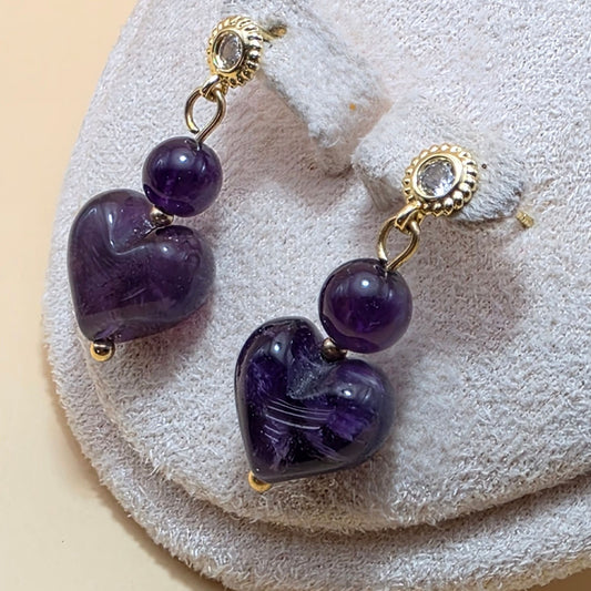 Amethyst Heart Stud Earring