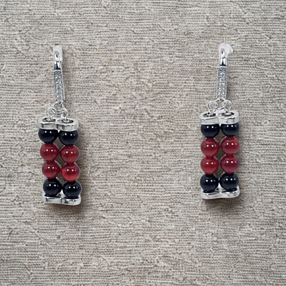 Carnelian & Black Onyx 6mm Dangle Earrings - Silver