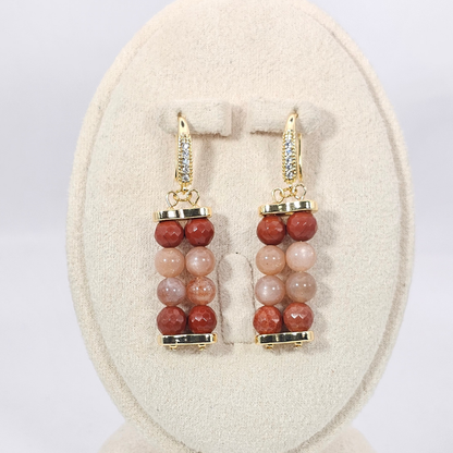 Sunstone & Red Jasper Agate 6mm Dangle Earrings- Gold