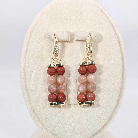 Sunstone & Red Jasper Agate 6mm Dangle Earrings- Gold