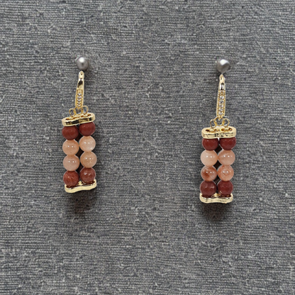 Sunstone & Red Jasper Agate 6mm Dangle Earrings- Gold