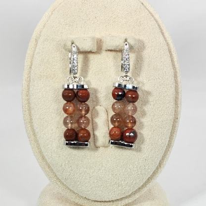 Sunstone & Red Jasper Agate 6mm Dangle Earrings- Silver