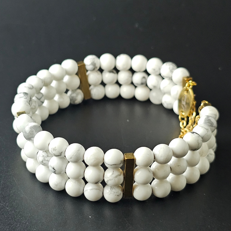 Howlite 6mm Triple Strand Bracelet
