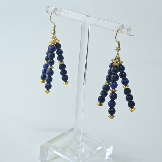 Blue Tiger's Eye Triple strand Dangle- Gold