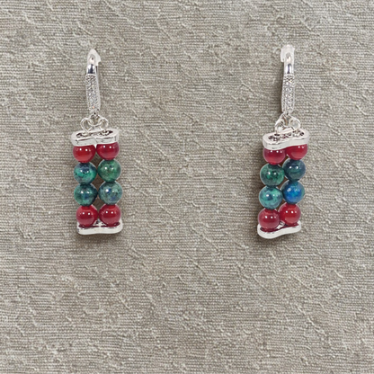 Azurite & Carnelian 6mm Dangle Earrings- Silver