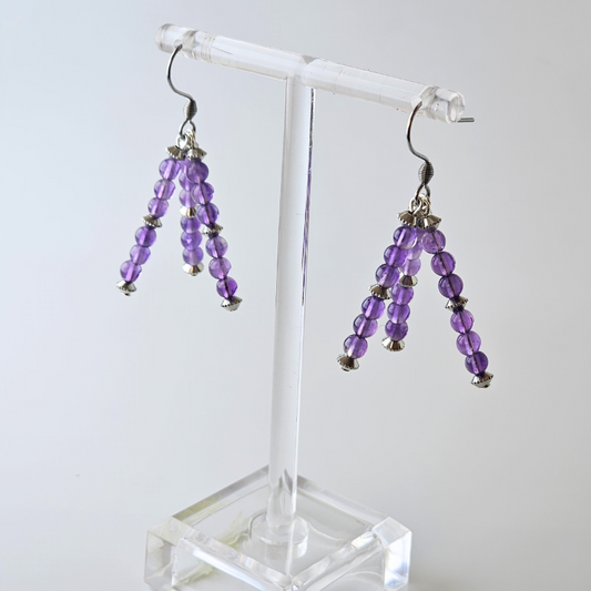Amethyst Faceted Triple Strand Dangle- Silver