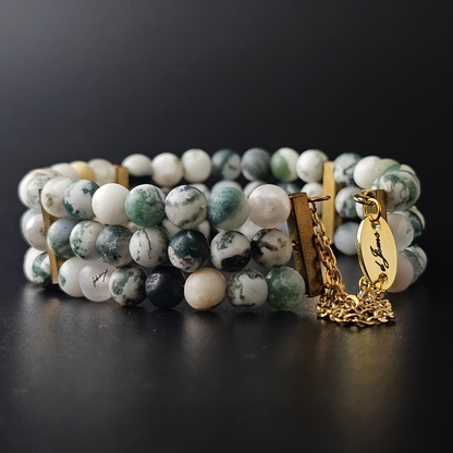 Matte Tree Agate 6mm Triple Strand Bracelet
