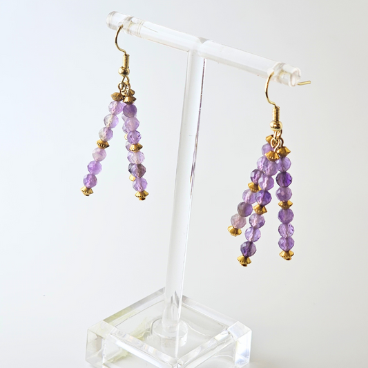Amethyst Faceted Triple Strand Dangle- Gold