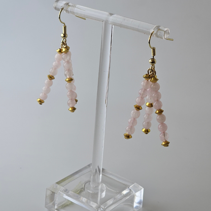 Rose Quartz Triple Strand Earrings