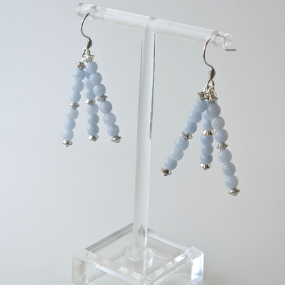 dJems Angelite triple strand drop earrings featuring 4mm soft sky-blue natural gemstone beads.