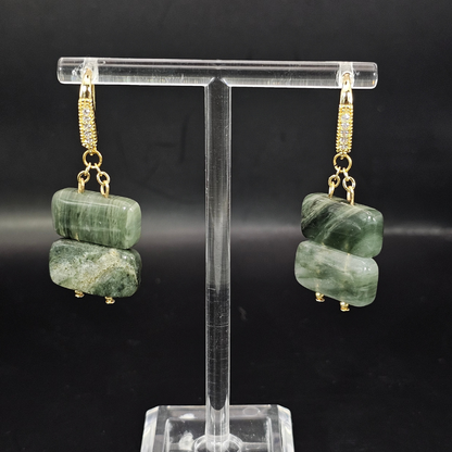 Seraphinite Rectangular Dangle Earrings Gold 