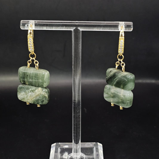 Seraphinite Rectangular Dangle Earrings- Gold