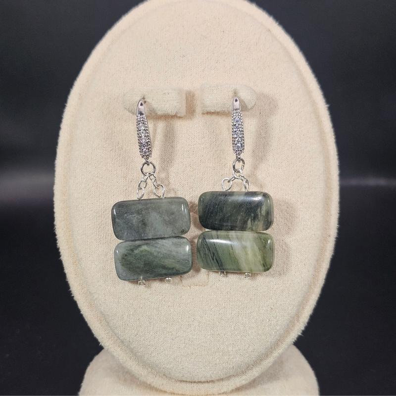 Seraphinite Rectangular Dangle Earrings- Silver