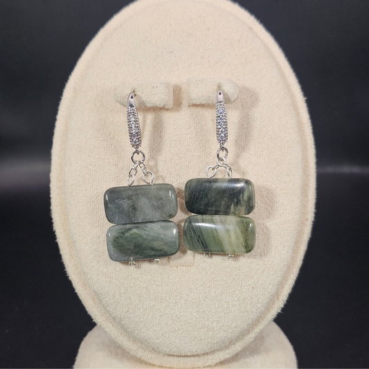 Seraphinite Rectangular Dangle Earrings- Silver