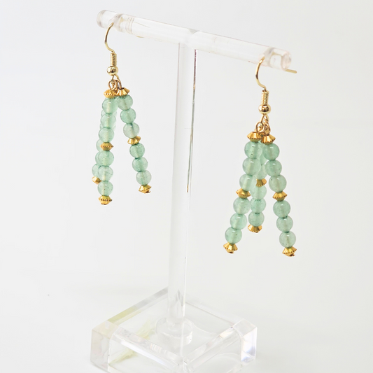 Green Aventurine Triple Strand Dangle- Gold
