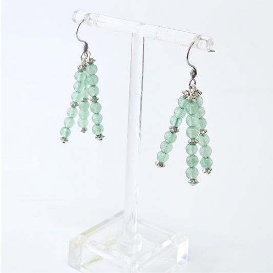 Green Aventurine Triple Strand Dangle- Silver