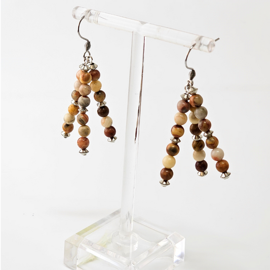 Crazy Lace Agate Triple Strand Dangle- Silver