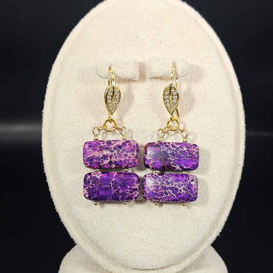 Indigo Imperial Jasper Dangle Earrings- Gold