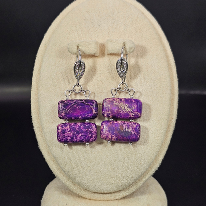 Indigo Imperial Jasper Dangle Earrings- Silver