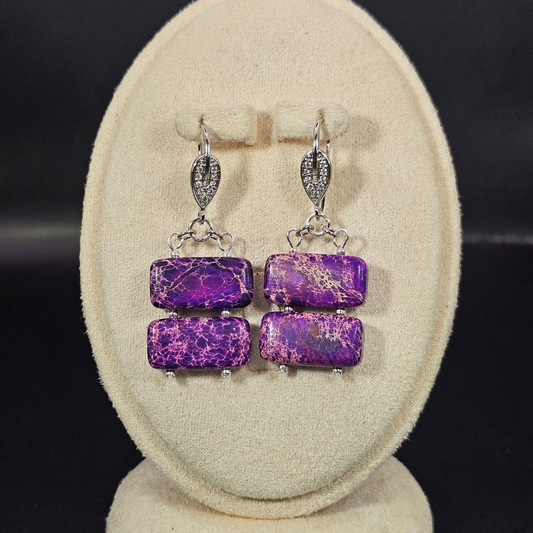 Indigo Imperial Jasper Dangle Earrings- Silver