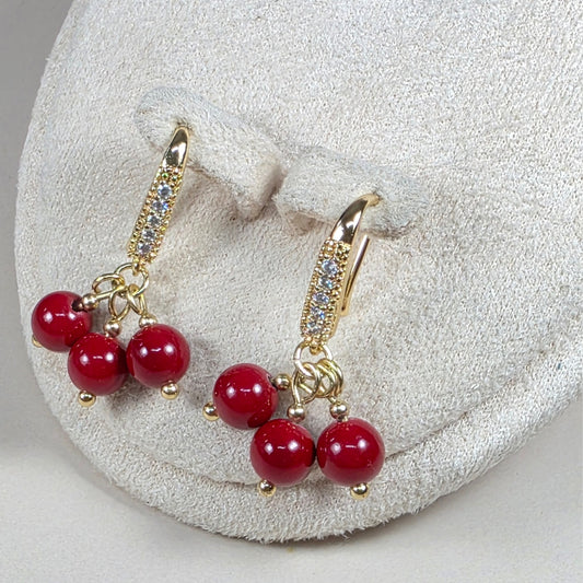 Red Cinnabar Earring w/ Cubic Zirconia