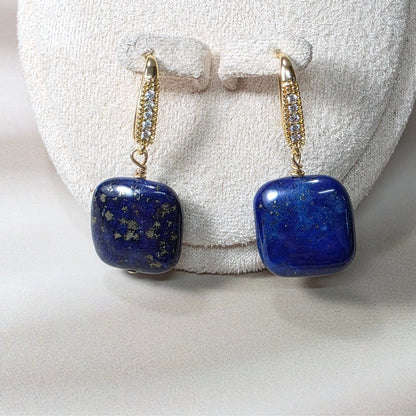 Drop Earrings Lapis Lazuli Square w/ Cubic Zirconia