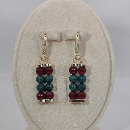 Azurite & Carnelian 6mm Dangle Earrings- Gold