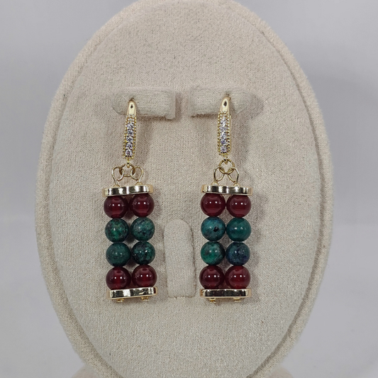Azurite & Carnelian 6mm Dangle Earrings- Gold