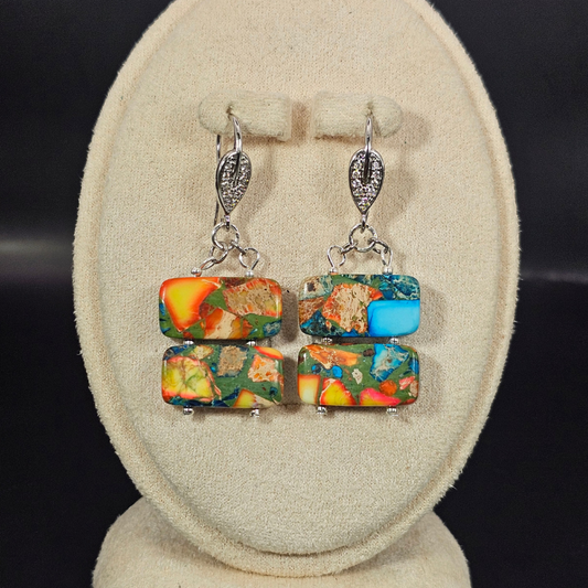 Sky Blue Imperial Jasper Dangle Earrings- SIlver
