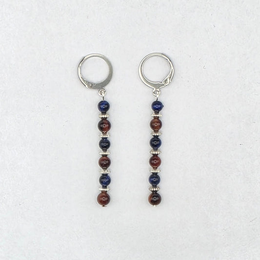 Blue and Red Tiger's Eye Dangle Earrings