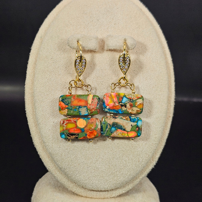 Sky Blue Imperial Jasper Dangle Earrings- Gold