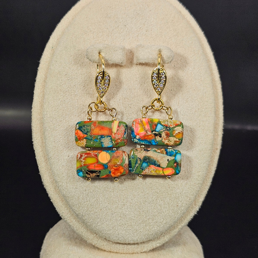 Sky Blue Imperial Jasper Dangle Earrings- Gold