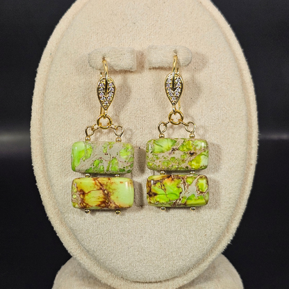 Yellow Imperial Jasper Dangle Earrings- Gold