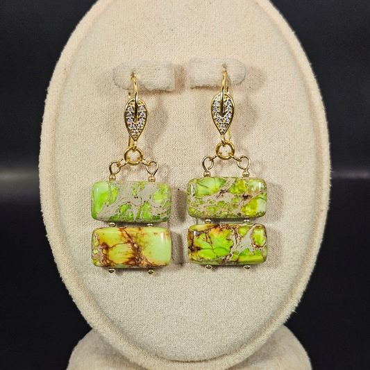 Yellow Imperial Jasper Dangle Earrings- Gold