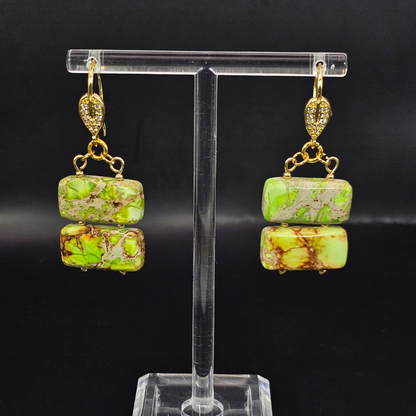 Yellow Imperial Jasper Dangle Earrings- Gold